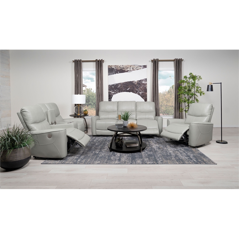 Pemberly Row Faux Leather Upholstered Power Reclining Sofa Ivory