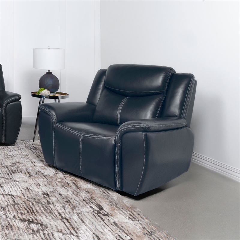 Pemberly Row Faux Leather Upholstered Motion Recliner Chair Blue