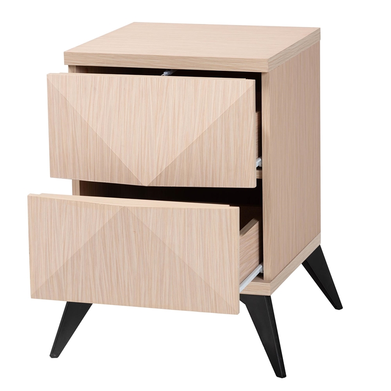 Pemberly Row Two-Tone Light Brown and Black Wood 2-Drawer Nightstand