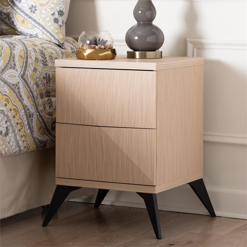 Pemberly Row Two-Tone Light Brown and Black Wood 2-Drawer Nightstand