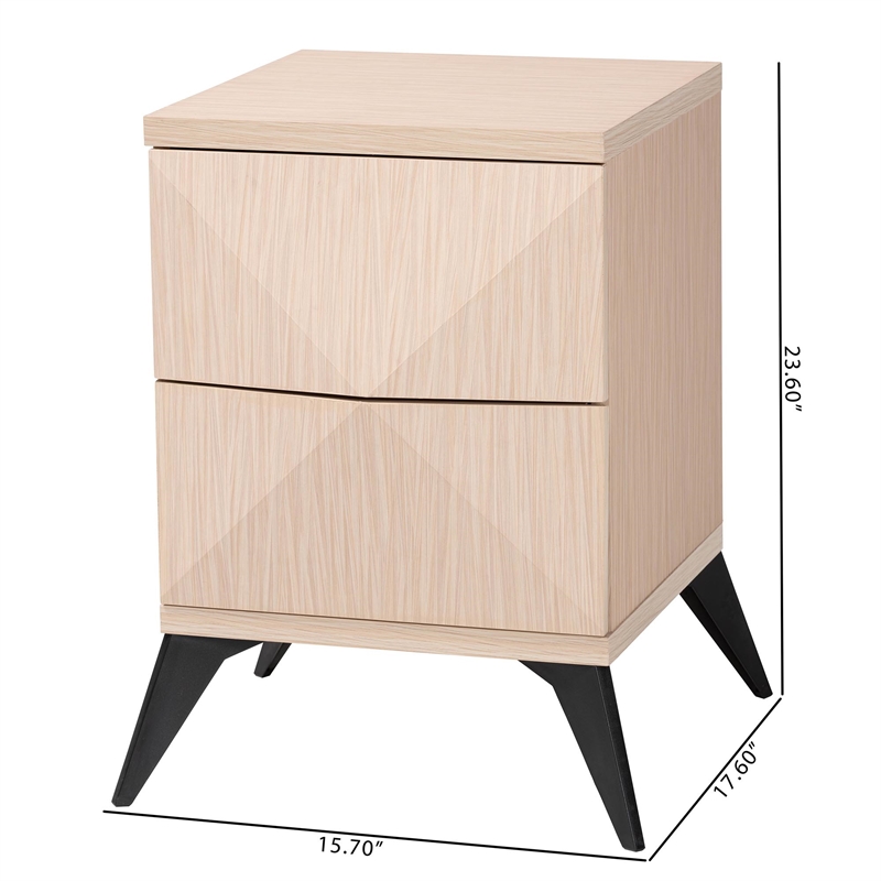 Pemberly Row Two-Tone Light Brown and Black Wood 2-Drawer Nightstand