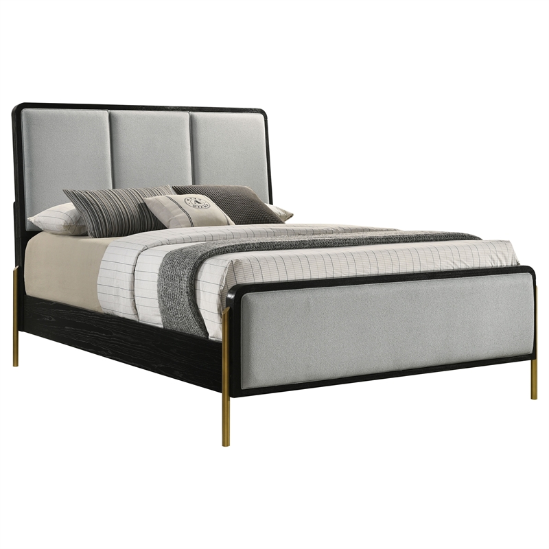 Pemberly Row Queen Bed with Fabric Upholstered Headboard Black and Gray