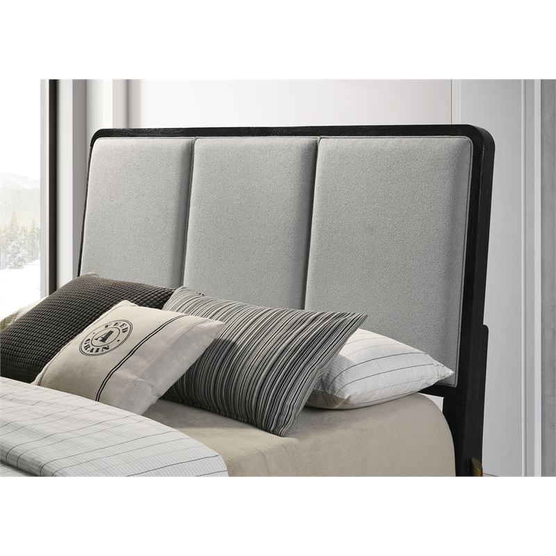 Pemberly Row Queen Bed with Fabric Upholstered Headboard Black and Gray