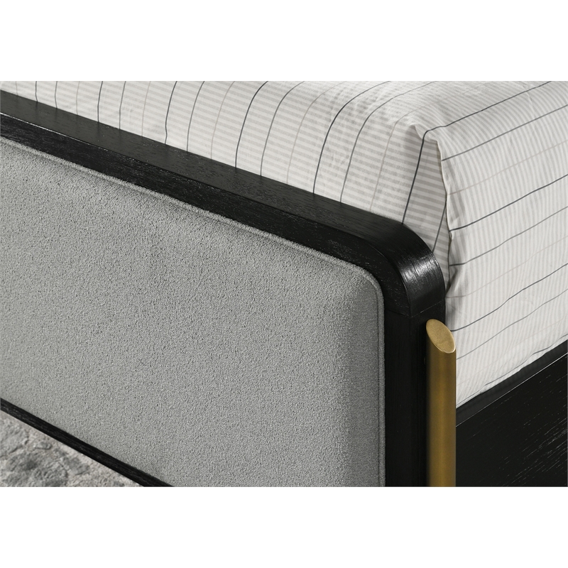 Pemberly Row Queen Bed with Fabric Upholstered Headboard Black and Gray
