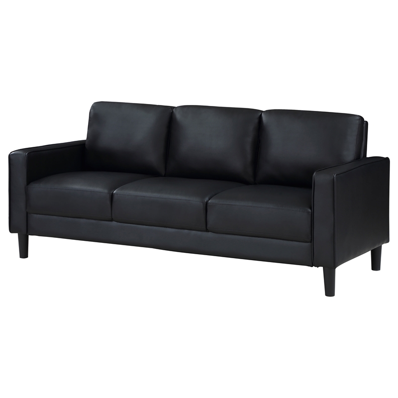 Pemberly Row Faux Leather Upholstered Track Arm Faux Leather Sofa Black