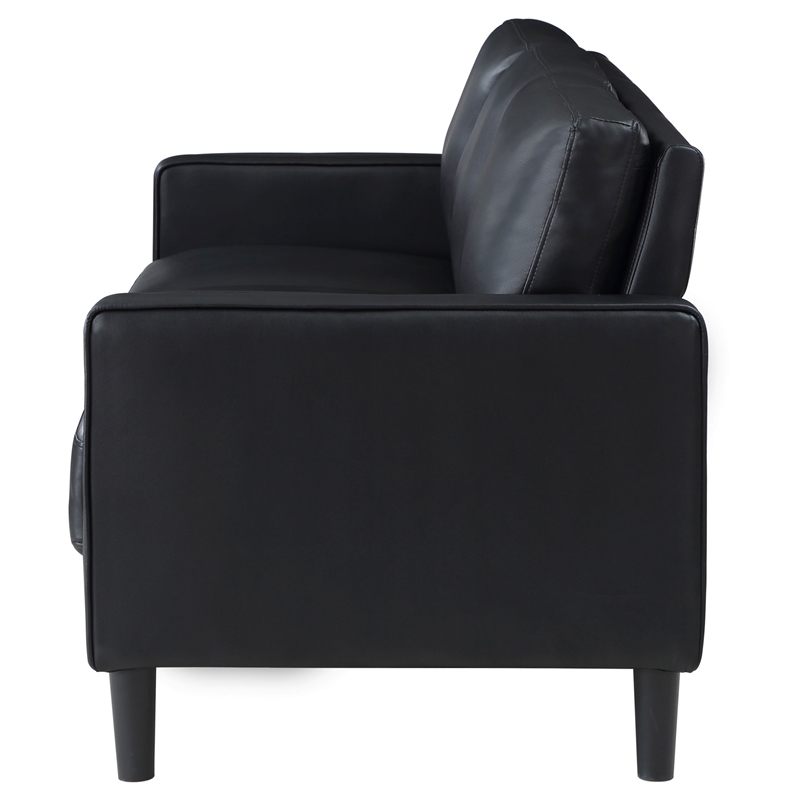 Pemberly Row Faux Leather Upholstered Track Arm Faux Leather Sofa Black