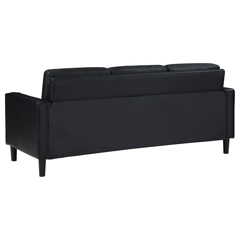 Pemberly Row Faux Leather Upholstered Track Arm Faux Leather Sofa Black
