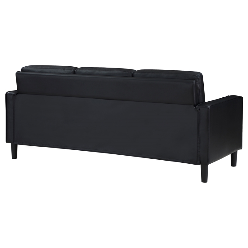 Pemberly Row Faux Leather Upholstered Track Arm Faux Leather Sofa Black