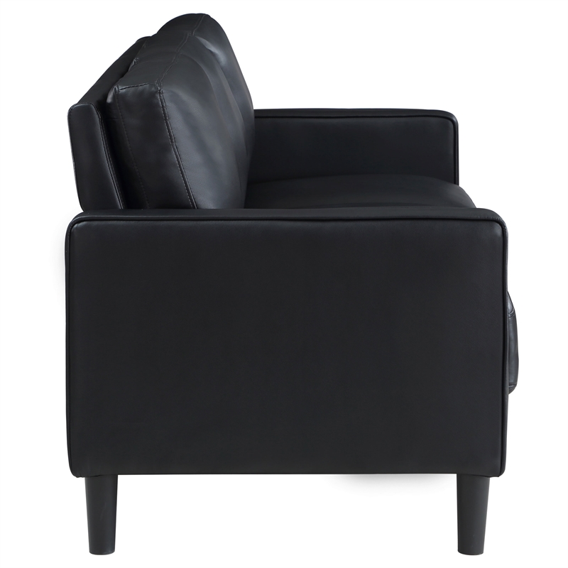 Pemberly Row Faux Leather Upholstered Track Arm Faux Leather Sofa Black