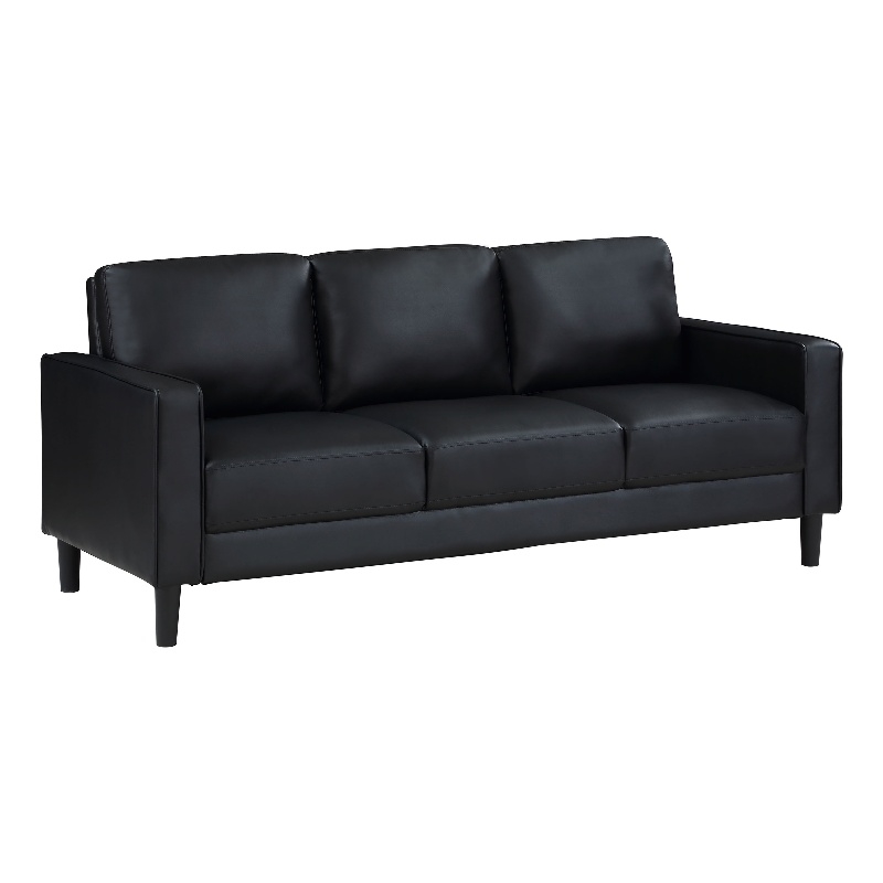 Pemberly Row Faux Leather Upholstered Track Arm Faux Leather Sofa Black