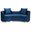 Pemberly Row Glam and Luxe Navy Blue Velvet and Brushed Gold Metal Sofa