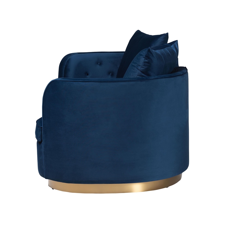 Pemberly Row Glam and Luxe Navy Blue Velvet and Brushed Gold Metal Sofa