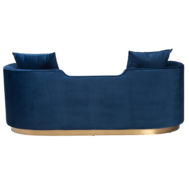 Pemberly Row Glam and Luxe Navy Blue Velvet and Brushed Gold Metal Sofa