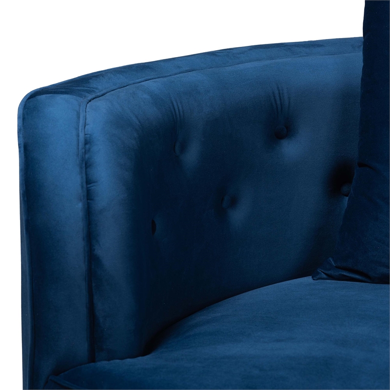 Pemberly Row Glam and Luxe Navy Blue Velvet and Brushed Gold Metal Sofa