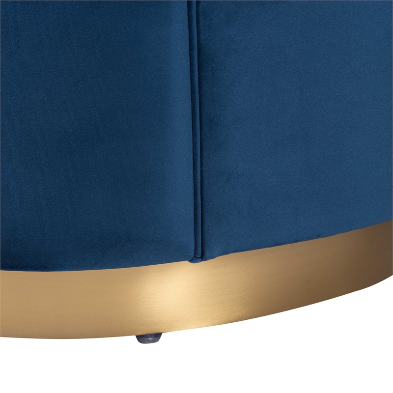 Pemberly Row Glam and Luxe Navy Blue Velvet and Brushed Gold Metal Sofa