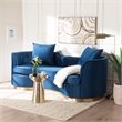 Pemberly Row Glam and Luxe Navy Blue Velvet and Brushed Gold Metal Sofa