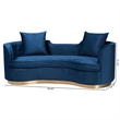 Pemberly Row Glam and Luxe Navy Blue Velvet and Brushed Gold Metal Sofa