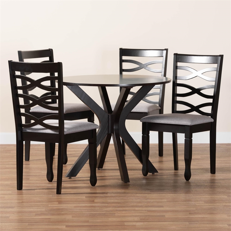 Pemberly Row Gray Fabric and Dark Brown Finished Wood 5-Piece Dining Set