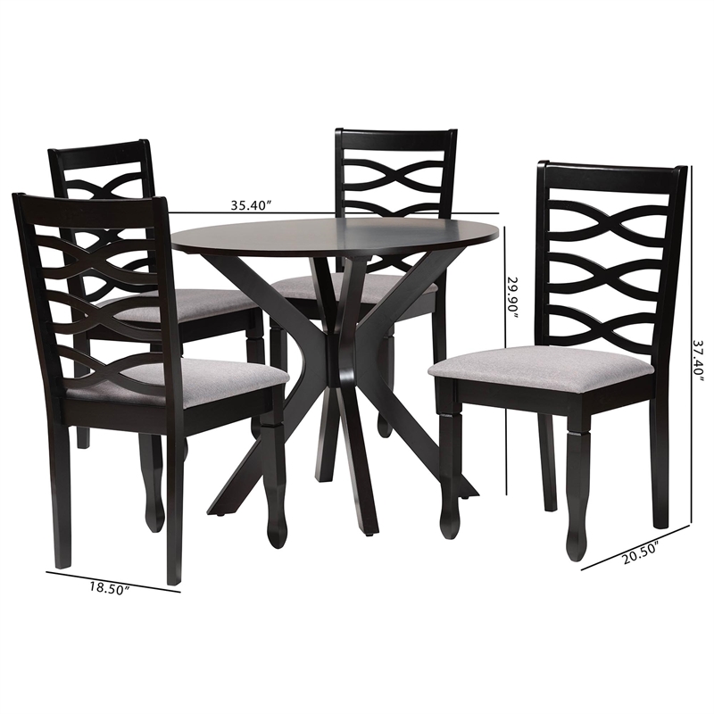 Pemberly Row Gray Fabric and Dark Brown Finished Wood 5-Piece Dining Set
