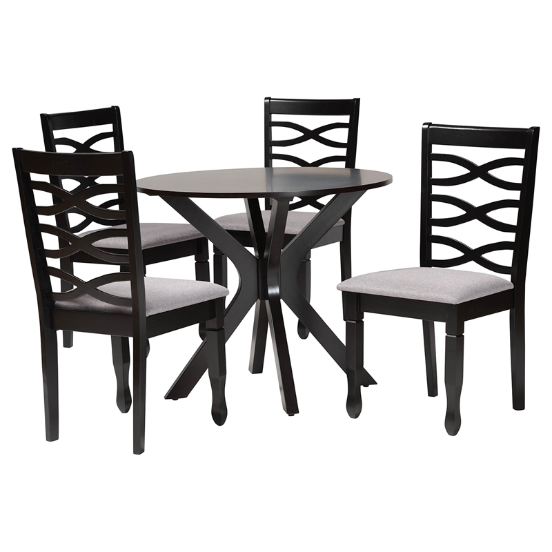 Pemberly Row Gray Fabric and Dark Brown Finished Wood 5-Piece Dining Set