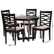 Pemberly Row Sand Fabric and Dark Brown Finished Wood 5-Piece Dining Set