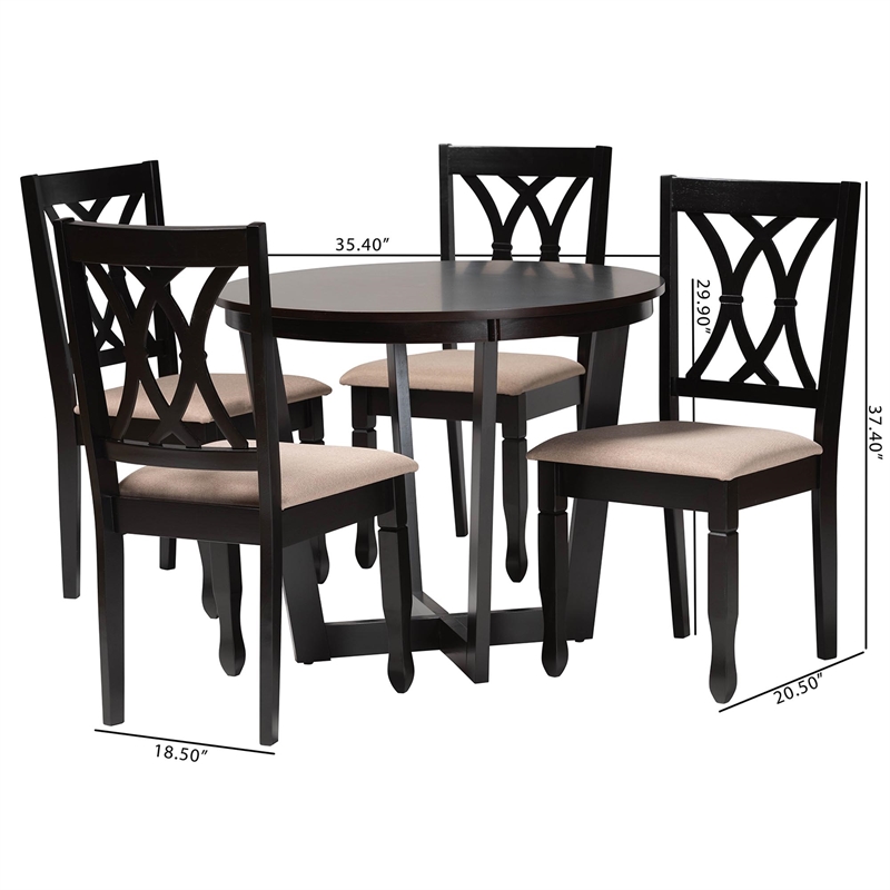 Pemberly Row Sand Fabric and Dark Brown Finished Wood 5-Piece Dining Set