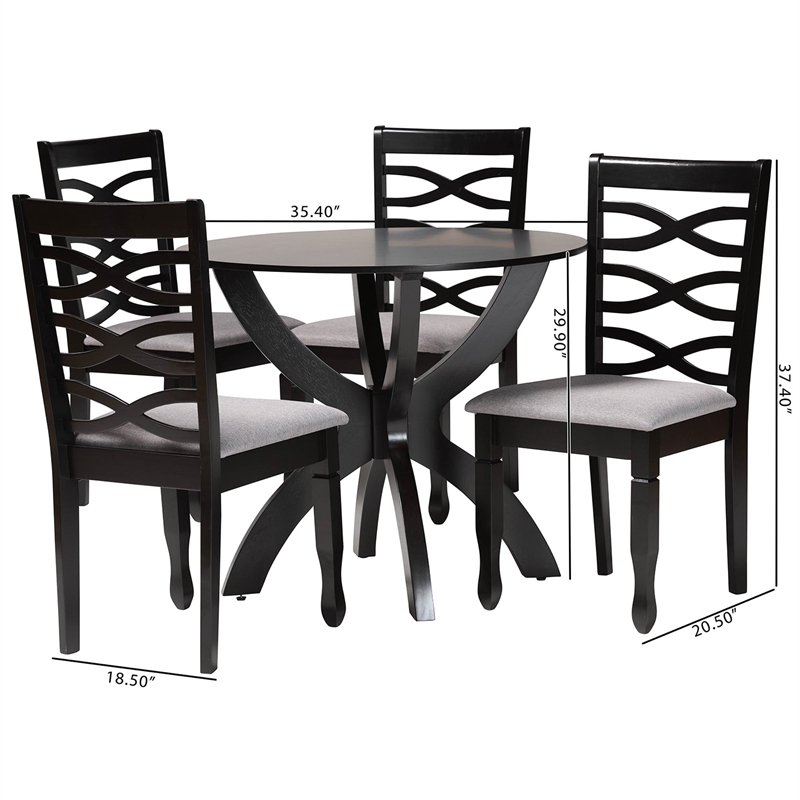Pemberly Row Gray Fabric and Dark Brown Finished Wood 5-Piece Dining Set