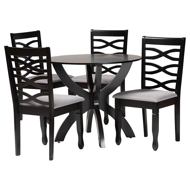 Pemberly Row Gray Fabric and Dark Brown Finished Wood 5-Piece Dining Set