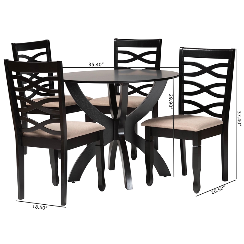 Pemberly Row Sand Fabric and Dark Brown Finished Wood 5-Piece Dining Set