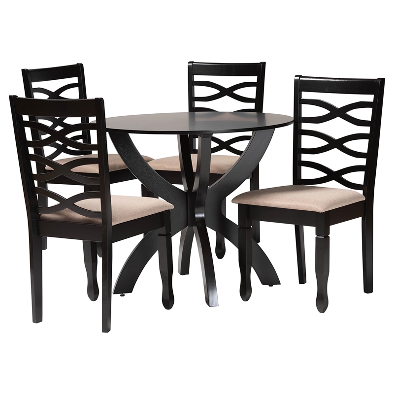 Pemberly Row Sand Fabric and Dark Brown Finished Wood 5-Piece Dining Set