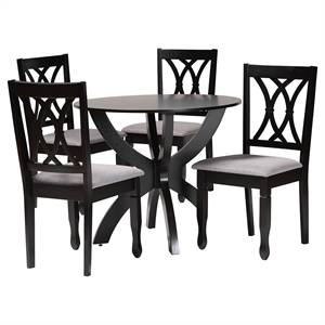 Pemberly Row Gray Fabric and Dark Brown Finished Wood 5-Piece Dining Set