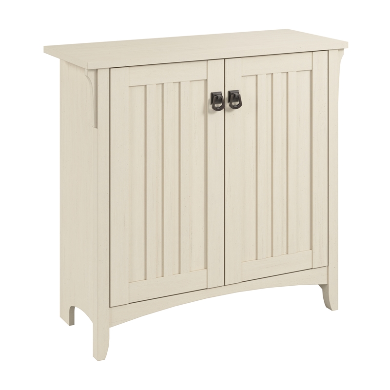 Pemberly Row Small Storage Cabinet with Doors and Shelves in Antique White