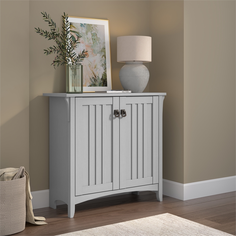 Pemberly Row Small Storage Cabinet with Doors and Shelves in Cape Cod Gray