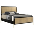 Pemberly Row Wood Eastern King Bed Woven Rattan Headboard Black and Natural