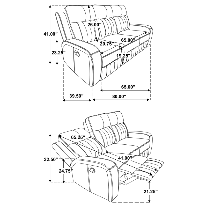 Pemberly Row Faux Leather Upholstered Motion Reclining Sofa Gray