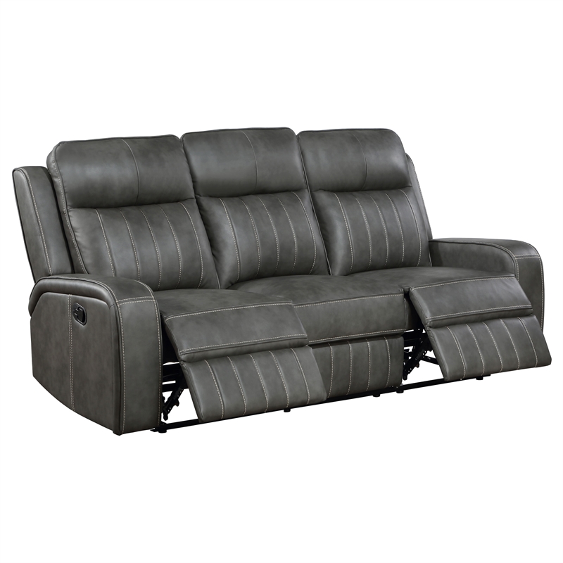 Pemberly Row Faux Leather Upholstered Motion Reclining Sofa Gray