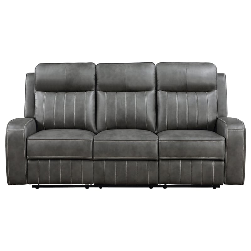 Pemberly Row Faux Leather Upholstered Motion Reclining Sofa Gray