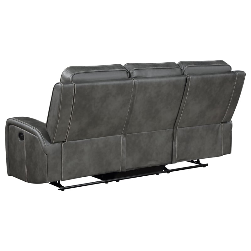 Pemberly Row Faux Leather Upholstered Motion Reclining Sofa Gray