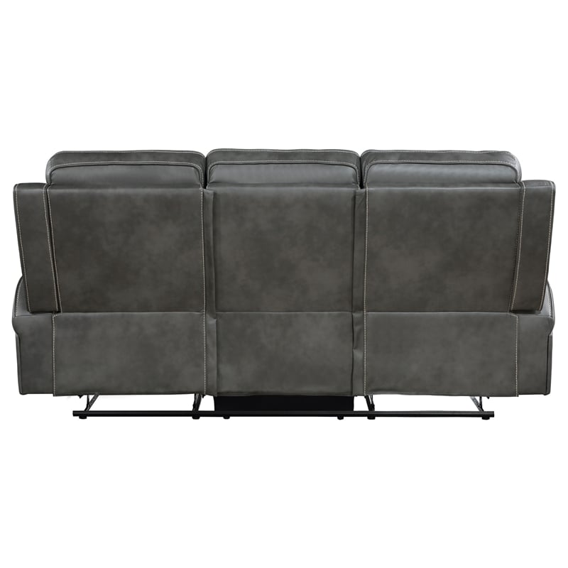 Pemberly Row Faux Leather Upholstered Motion Reclining Sofa Gray