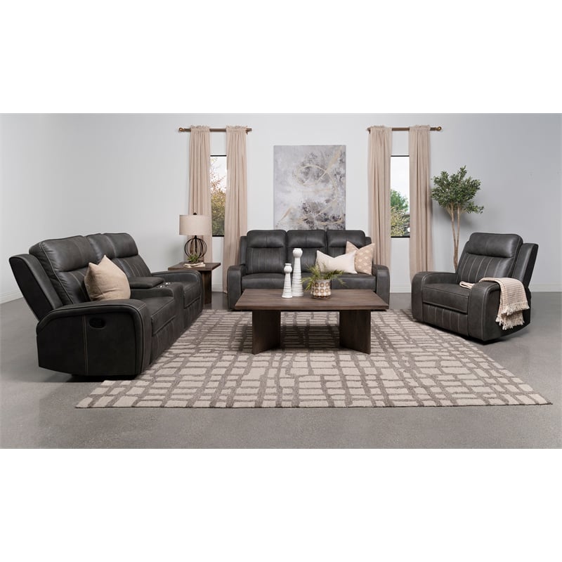 Pemberly Row Faux Leather Upholstered Motion Reclining Sofa Gray