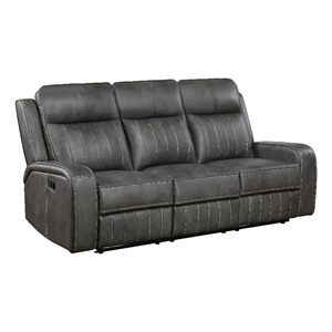 Pemberly Row Faux Leather Upholstered Motion Reclining Sofa Gray