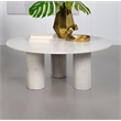 Pemberly Row Modern Wood Round Genuine Marble Coffee Table White