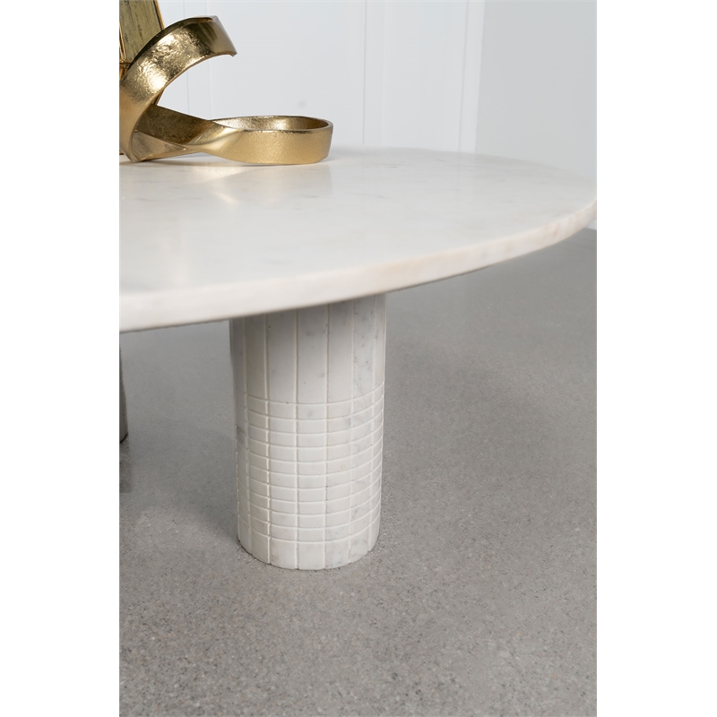 Pemberly Row Modern Wood Round Genuine Marble Coffee Table White