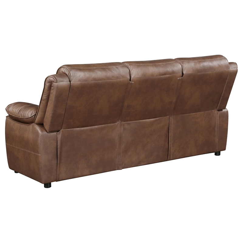 Pemberly Row Faux Leather Upholstered Padded Arm Sofa Dark Brown