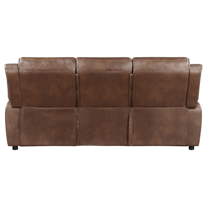 Pemberly Row Faux Leather Upholstered Padded Arm Sofa Dark Brown