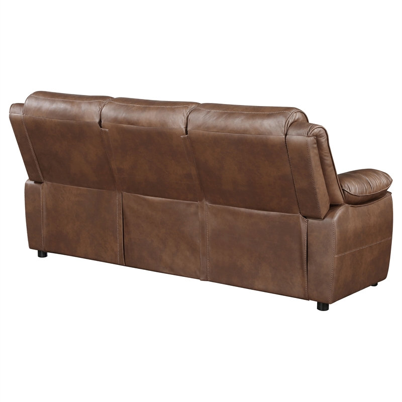 Pemberly Row Faux Leather Upholstered Padded Arm Sofa Dark Brown