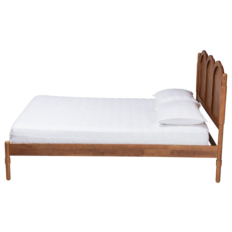 Pemberly Row Brown Wood Queen Size Platform Bed with Woven Rattan