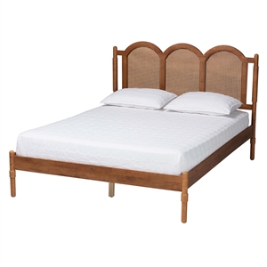 Pemberly Row Brown Wood Queen Size Platform Bed with Woven Rattan