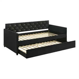 pemberly row velvet upholstered tufted twin daybed with trundle black