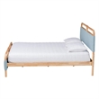 Pemberly Row Baby Blue Fabric and Natural Wood Queen Size Platform Bed